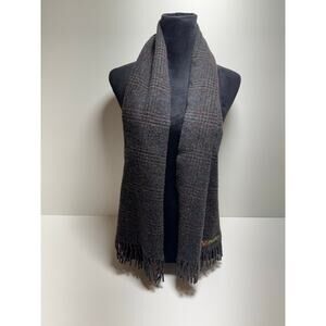 Glen Heath 100% Camel Hair Charcoal Gray Burgundy Brown Fringed Scarf